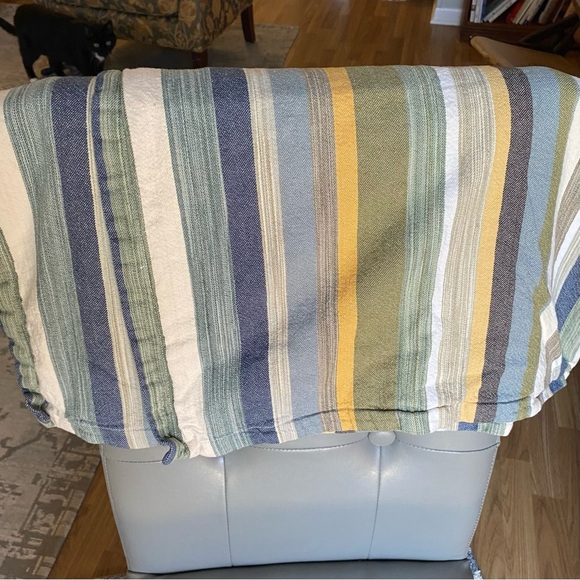 Pottery Barn 2 Std Pillow Shams Striped Cotton Linen Ticking Blue Green Yellow - Picture 1 of 5